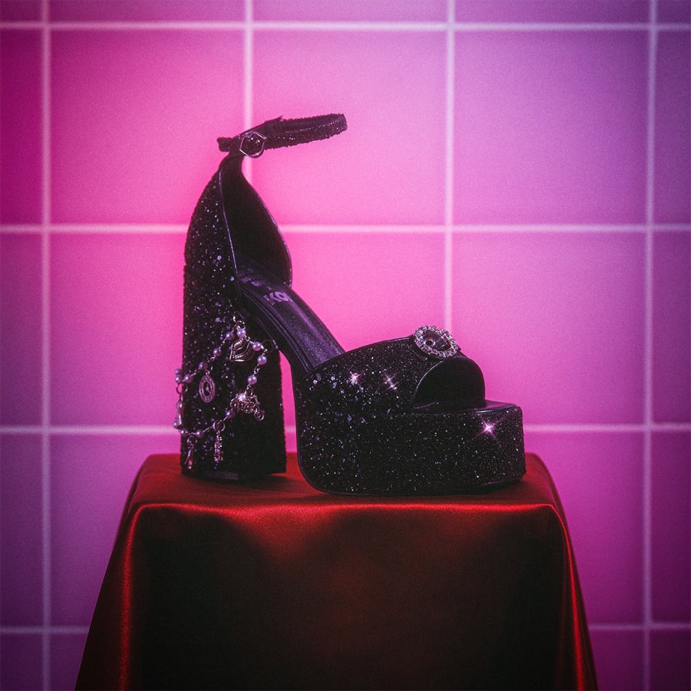 Koi Footwear Rocky Horror Show - Frank N Furter Charm Heels Platform Sandals - Black
